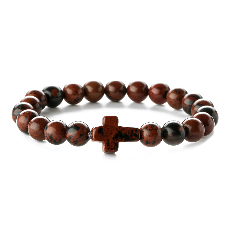 Retro Cross Round Beaded natural stone Unisex Bracelets 1 Piece