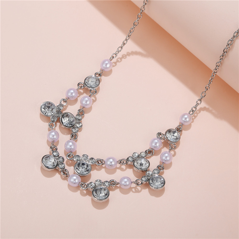 Baroque Style Round Alloy Pearl Inlay Rhinestones Womenu0027S Layered Necklaces 1 Piece