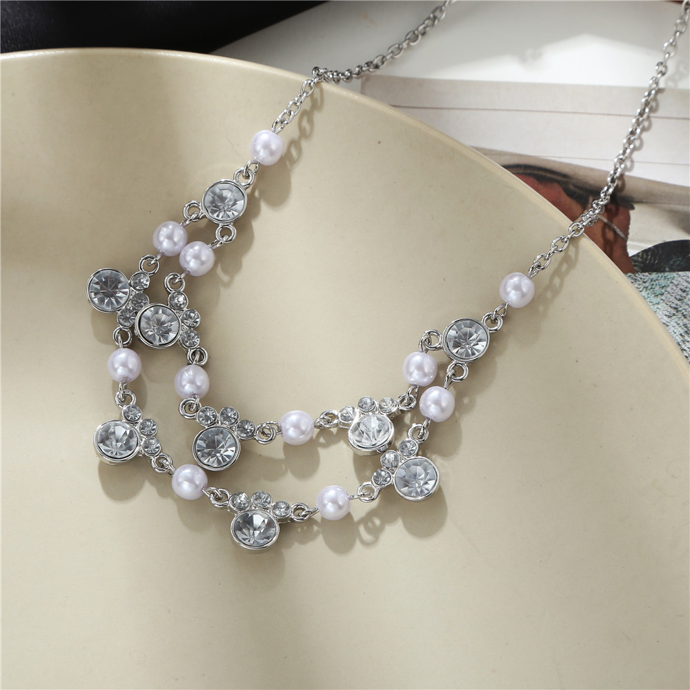 Baroque Style Round Alloy Pearl Inlay Rhinestones Womenu0027S Layered Necklaces 1 Piece