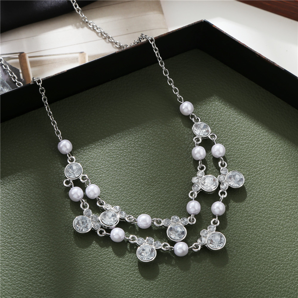 Baroque Style Round Alloy Pearl Inlay Rhinestones Womenu0027S Layered Necklaces 1 Piece