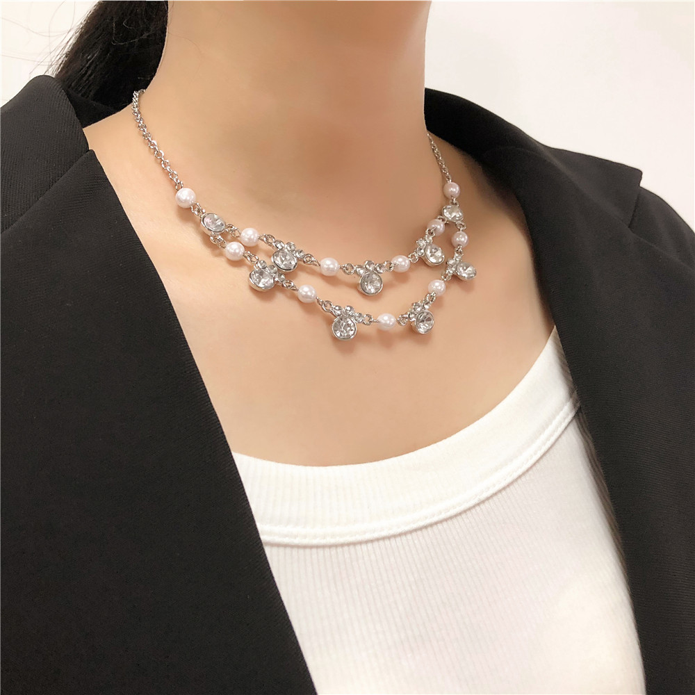 Baroque Style Round Alloy Pearl Inlay Rhinestones Womenu0027S Layered Necklaces 1 Piece