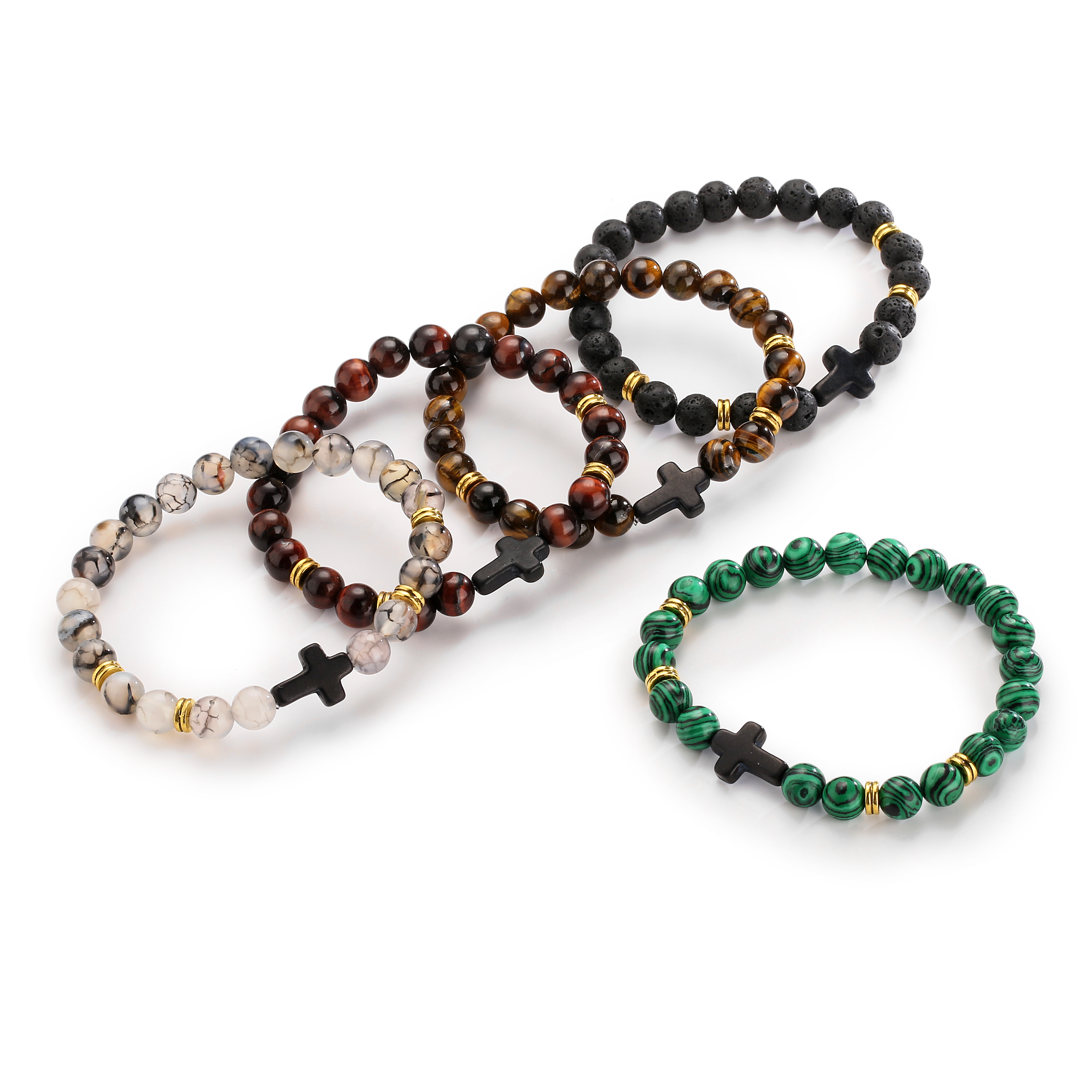 Retro Cross Beaded natural stone Bracelets 1 Piece