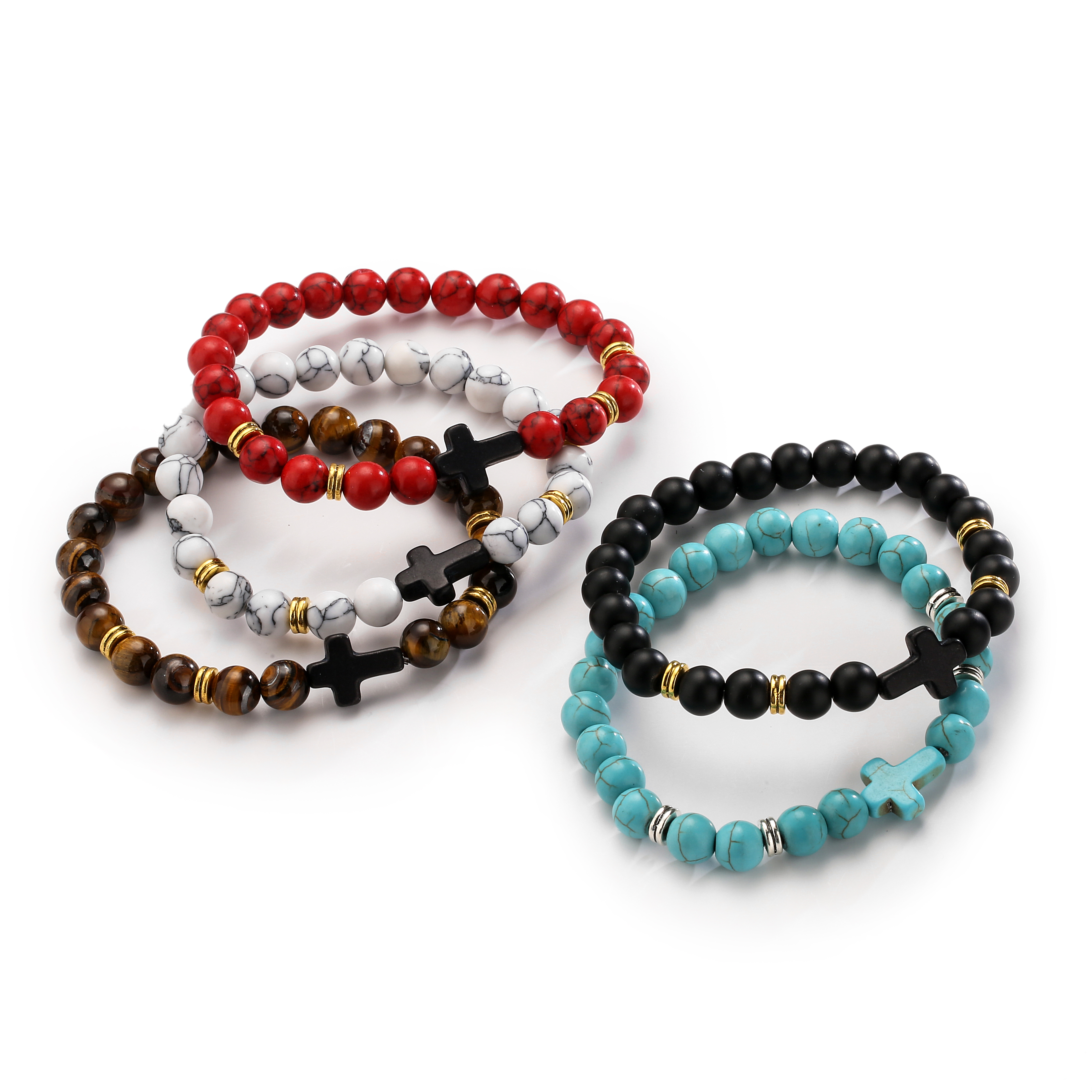 Retro Cross Beaded natural stone Bracelets 1 Piece