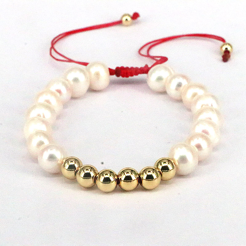 Retro Round Artificial Pearl rope Copper Beaded Gold Plated Bracelets 1 Piece