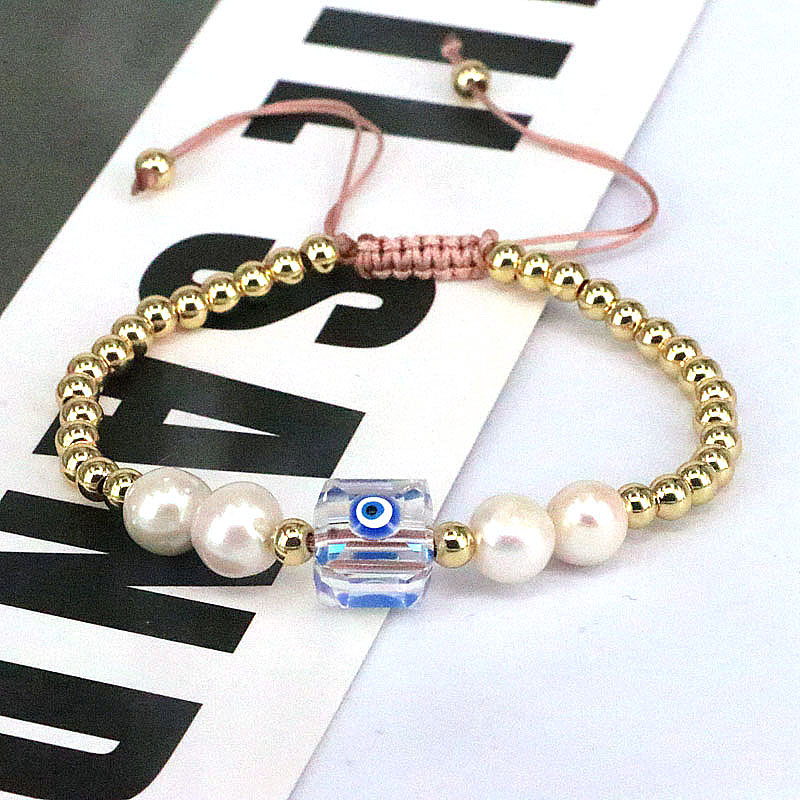 Fashion Devilu0027S Eye Copper Beaded Gold Plated Artificial Crystal Artificial Pearls Bracelets 1 P