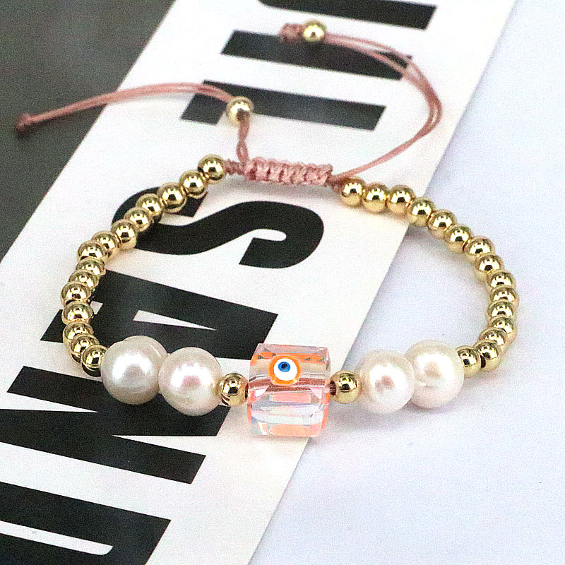 Fashion Devilu0027S Eye Copper Beaded Gold Plated Artificial Crystal Artificial Pearls Bracelets 1 P