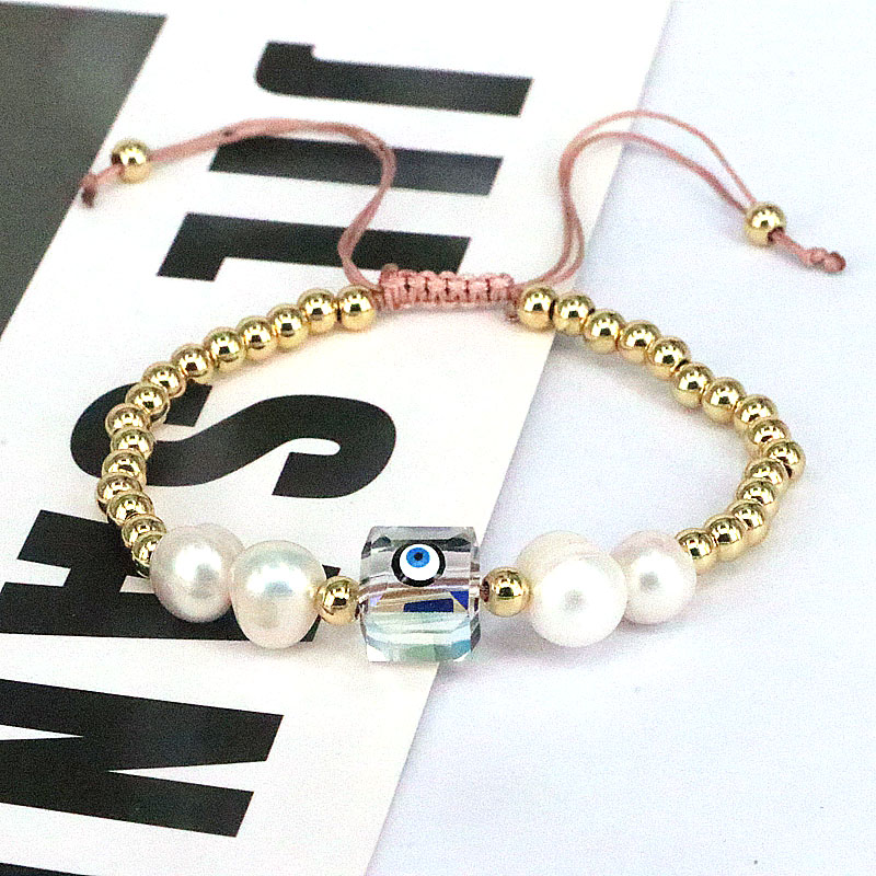 Fashion Devilu0027S Eye Copper Beaded Gold Plated Artificial Crystal Artificial Pearls Bracelets 1 P