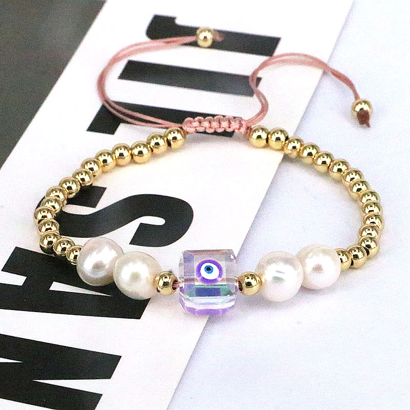 Fashion Devilu0027S Eye Copper Beaded Gold Plated Artificial Crystal Artificial Pearls Bracelets 1 P