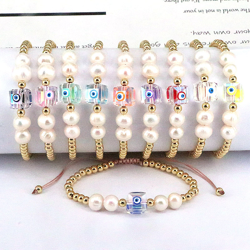 Fashion Devilu0027S Eye Copper Beaded Gold Plated Artificial Crystal Artificial Pearls Bracelets 1 P