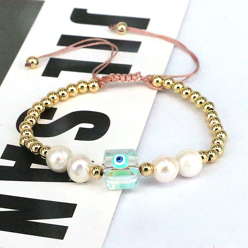 Fashion Devilu0027S Eye Copper Beaded Gold Plated Artificial Crystal Artificial Pearls Bracelets 1 P