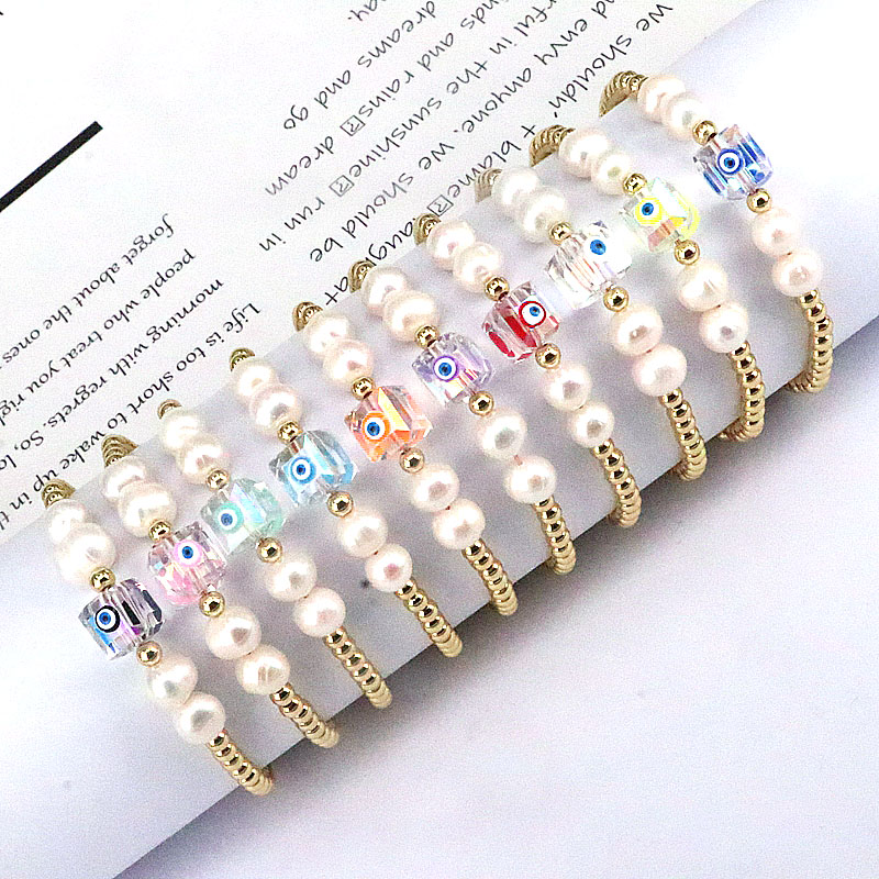 Fashion Devilu0027S Eye Copper Beaded Gold Plated Artificial Crystal Artificial Pearls Bracelets 1 P