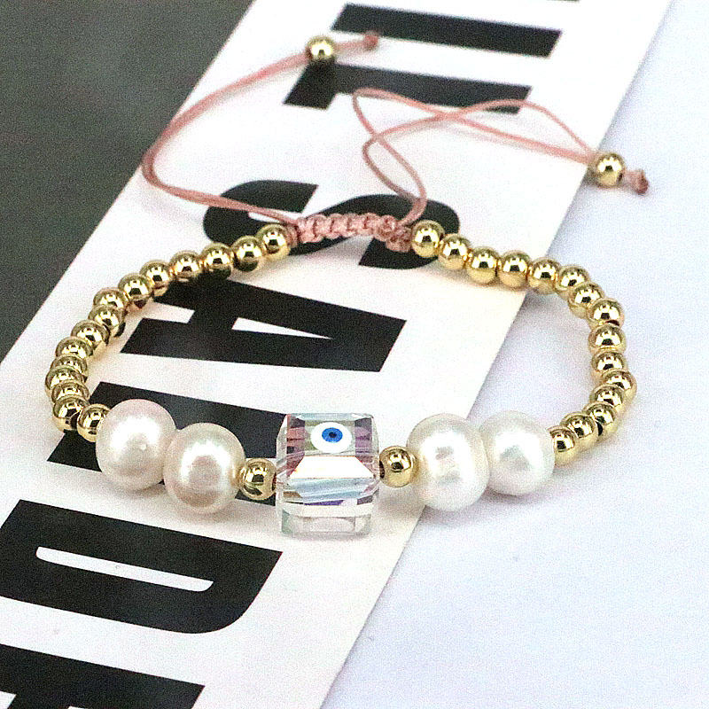 Fashion Devilu0027S Eye Copper Beaded Gold Plated Artificial Crystal Artificial Pearls Bracelets 1 P