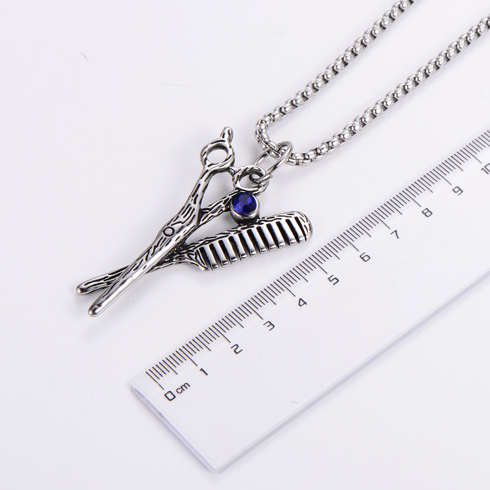 Punk Scissors COMD Stainless Steel Carving Rhinestones Pendant Necklace 1 Piece