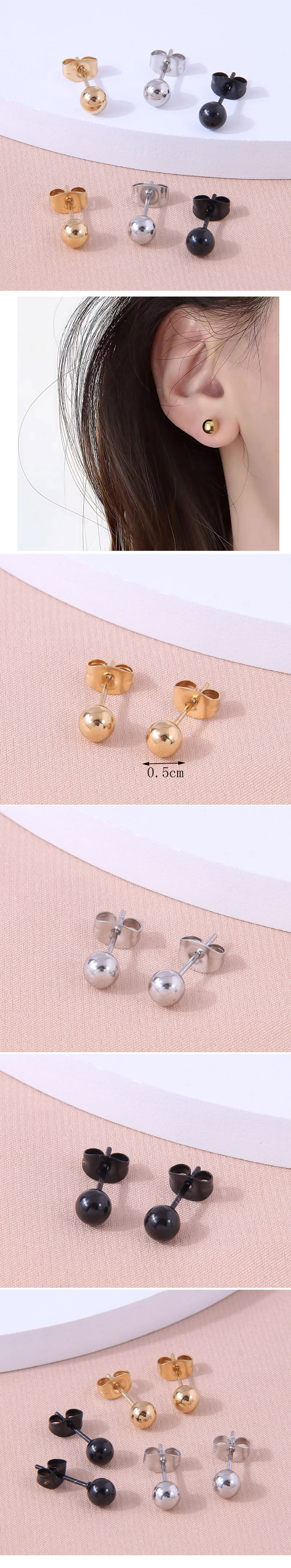 Fashion Ball Stainless Steel Plating Ear Studs 1 Pair