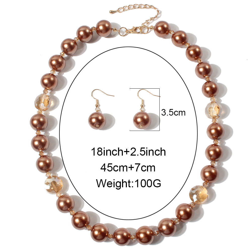 Simple Style Geometric Imitation Pearl Alloy Beaded Womenu0027S Earrings Necklace 3 Piece Set