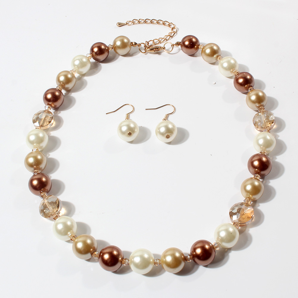 Simple Style Geometric Imitation Pearl Alloy Beaded Womenu0027S Earrings Necklace 3 Piece Set