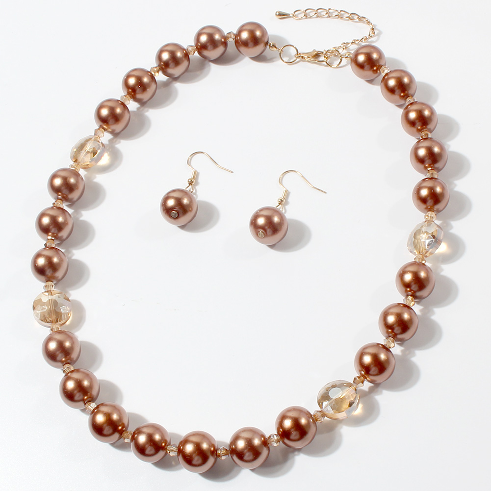 Simple Style Geometric Imitation Pearl Alloy Beaded Womenu0027S Earrings Necklace 3 Piece Set