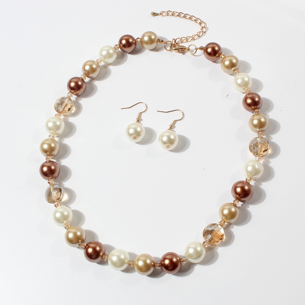 Simple Style Geometric Imitation Pearl Alloy Beaded Womenu0027S Earrings Necklace 3 Piece Set