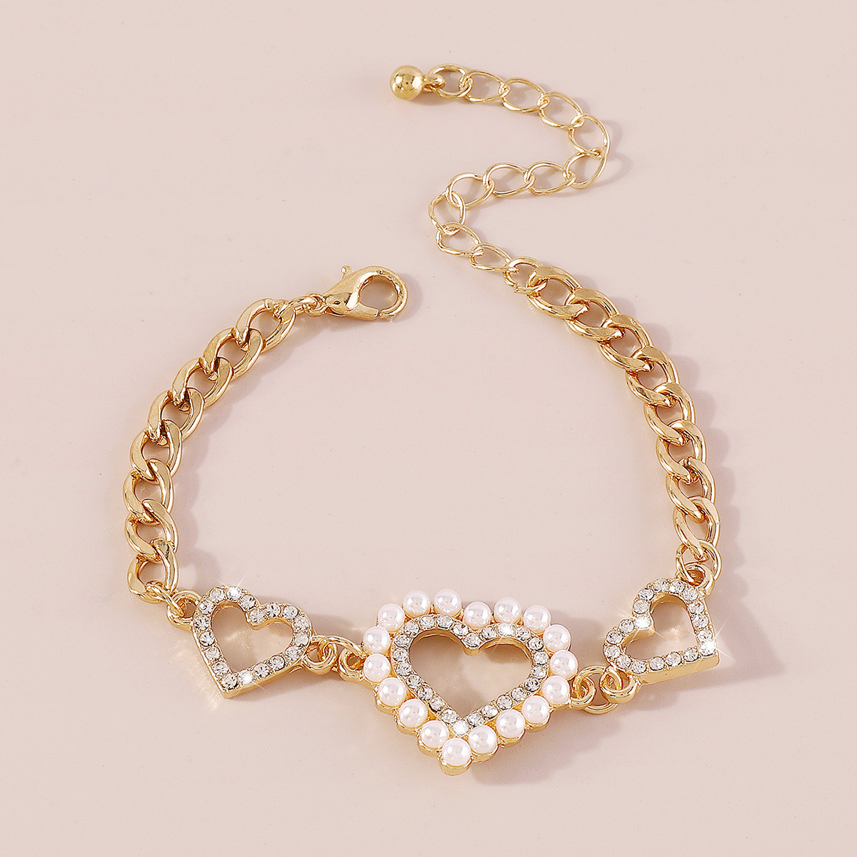 Fashion Heart Shape Imitation Pearl Alloy Rhinestone Womenu0027S Bracelets 1 Piece