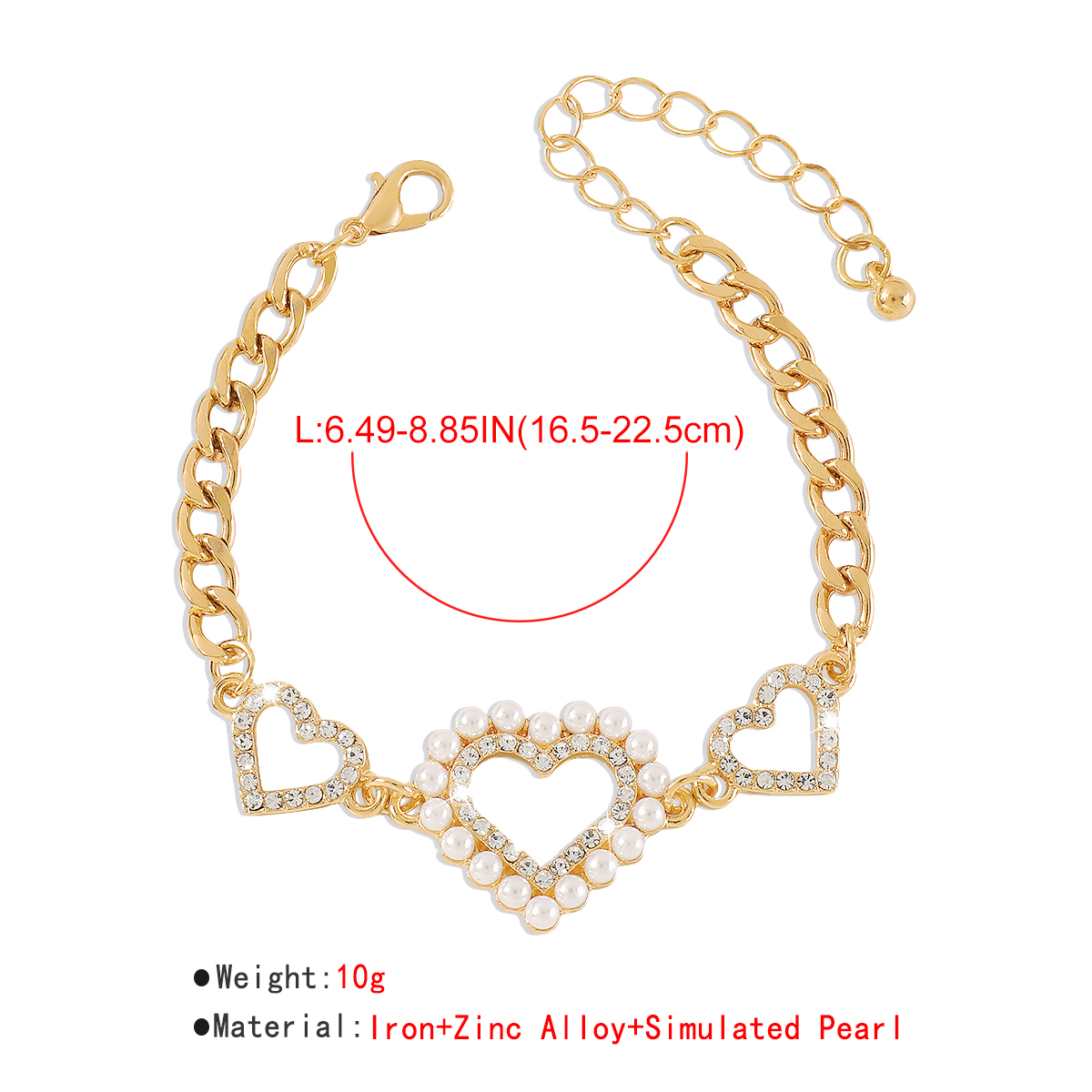 Fashion Heart Shape Imitation Pearl Alloy Rhinestone Womenu0027S Bracelets 1 Piece