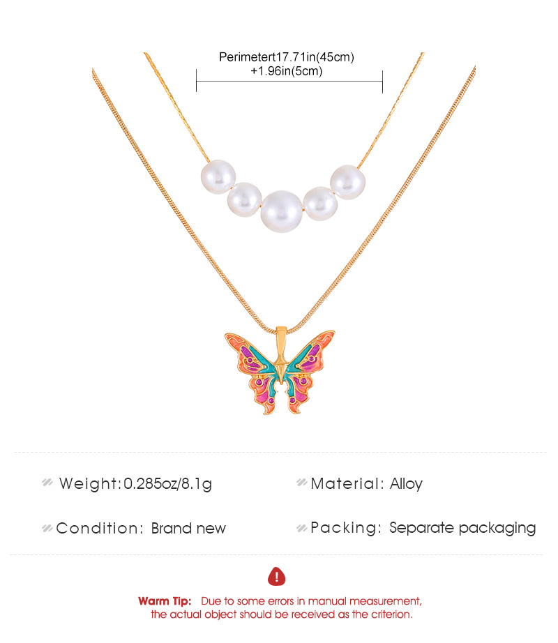 Fashion Butterfly Alloy Enamel Plating Artificial Pearls Womenu0027S Layered Necklaces 1 Piece