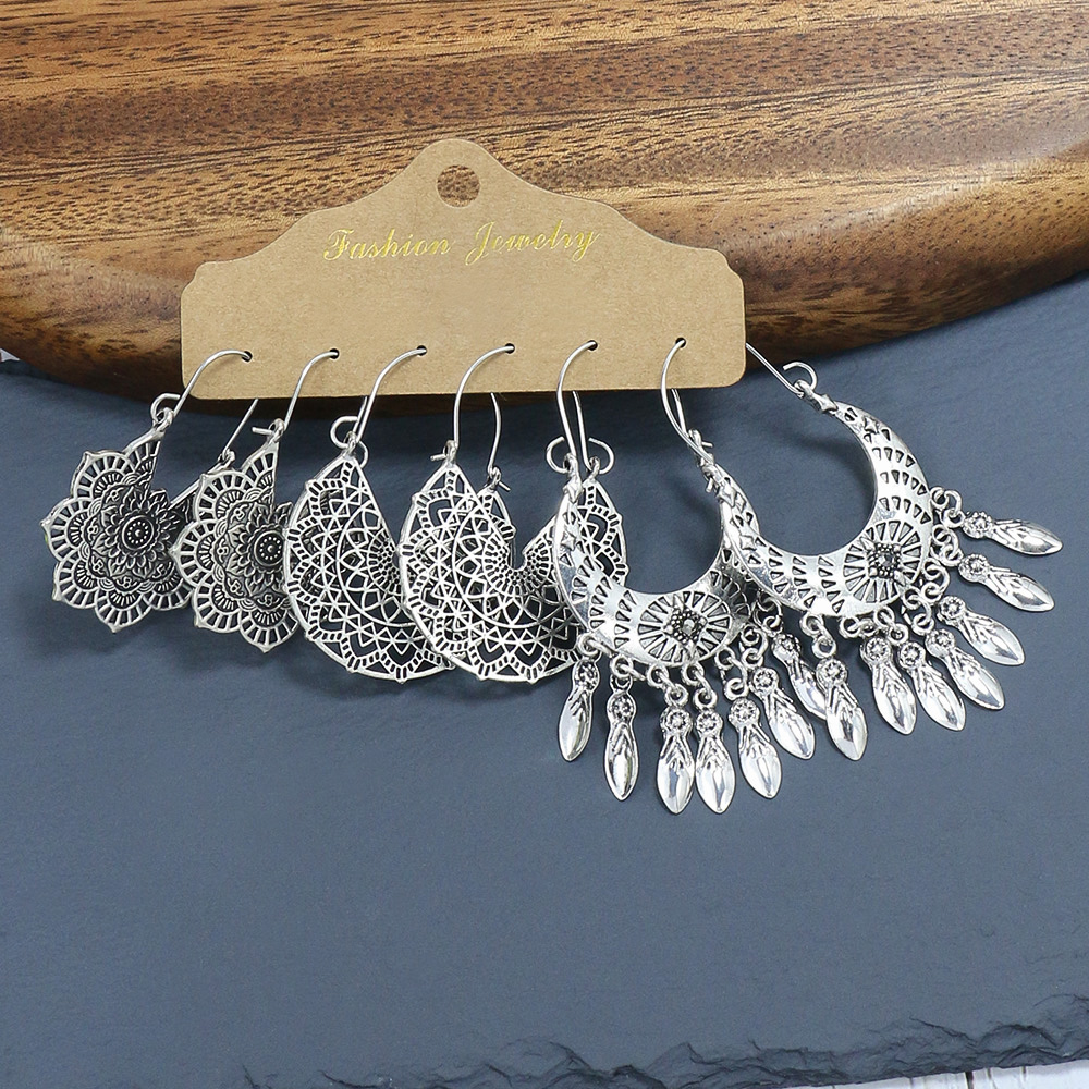 Ethnic Style Round Alloy Tassel Womenu0027S Drop Earrings 3 Piece Set