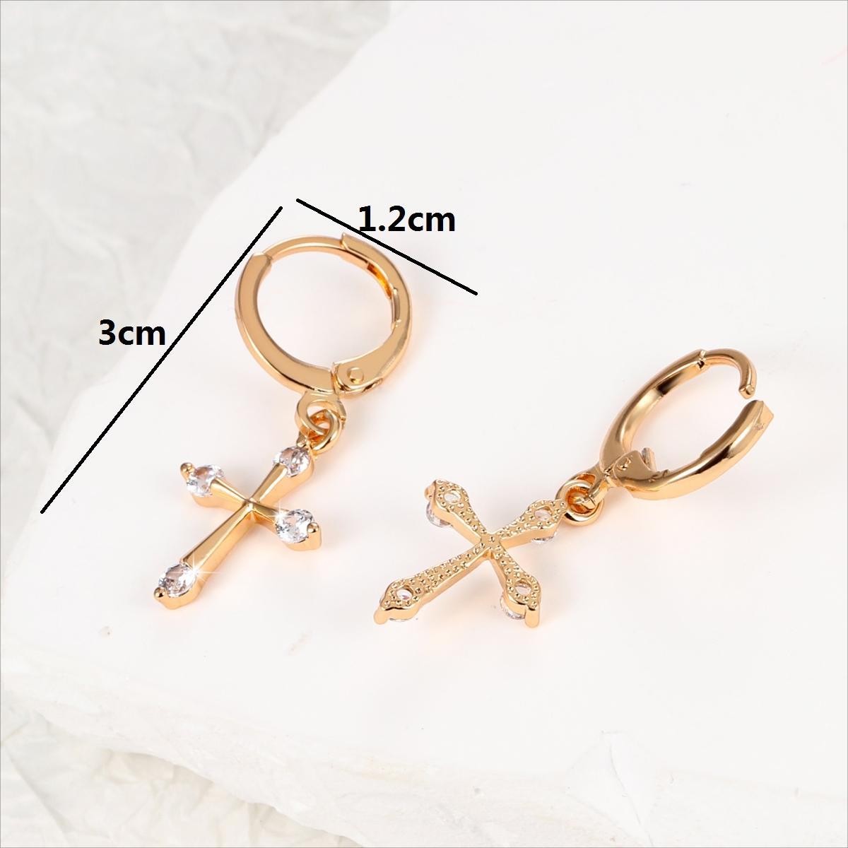 Fashion Cross Copper Gold Plated Zircon Drop Earrings 1 Pair