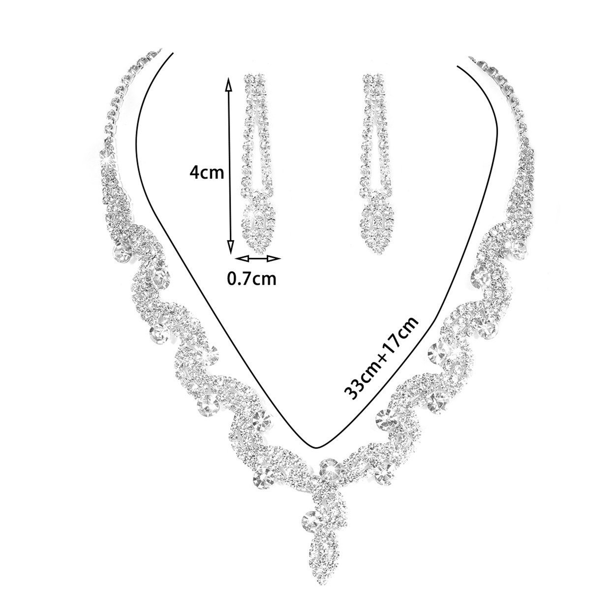 Fashion Water Droplets Tassel Artificial Crystal Metal Inlay Rhinestones Earrings Necklace 1 Set