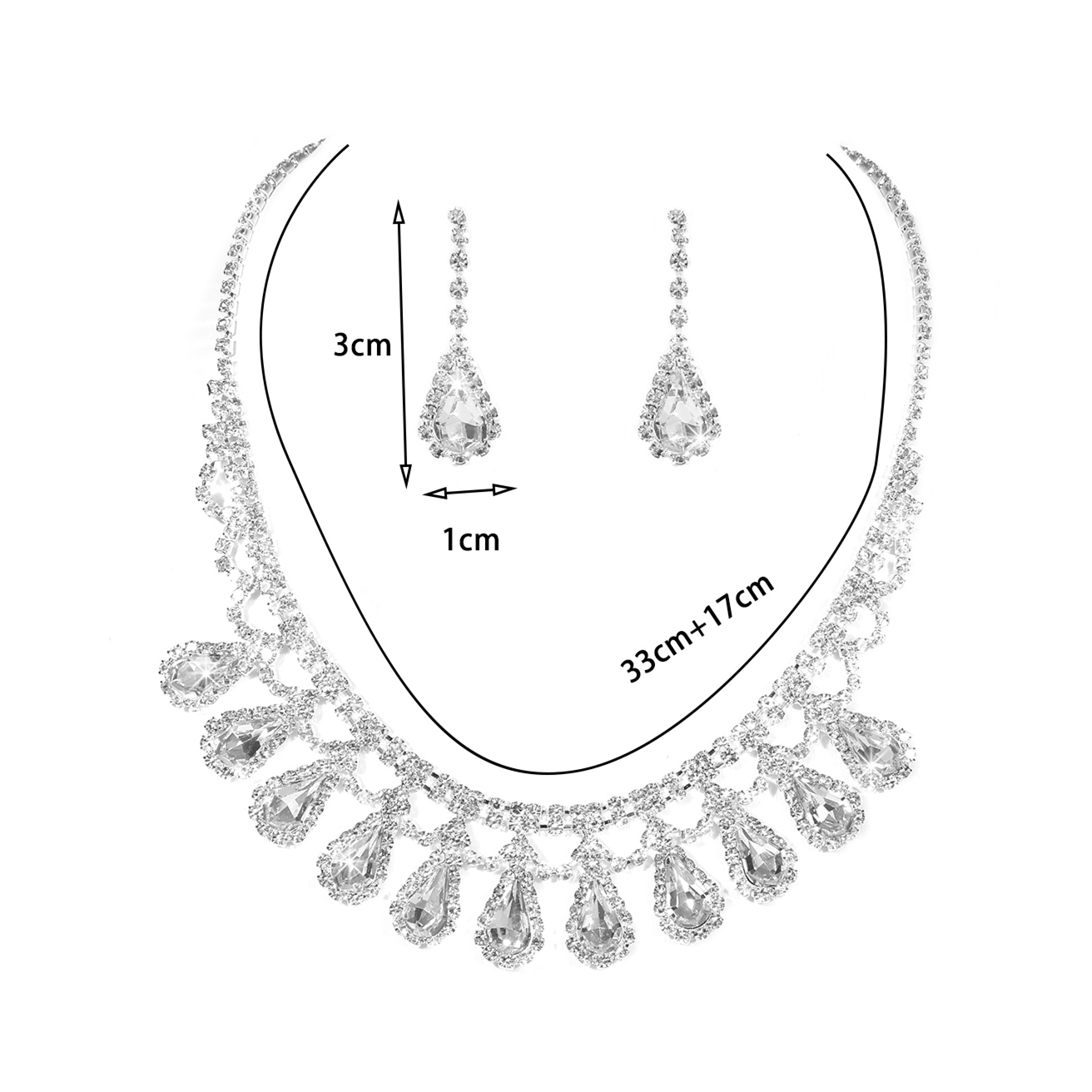 Fashion Water Droplets Tassel Artificial Crystal Metal Inlay Rhinestones Earrings Necklace 1 Set