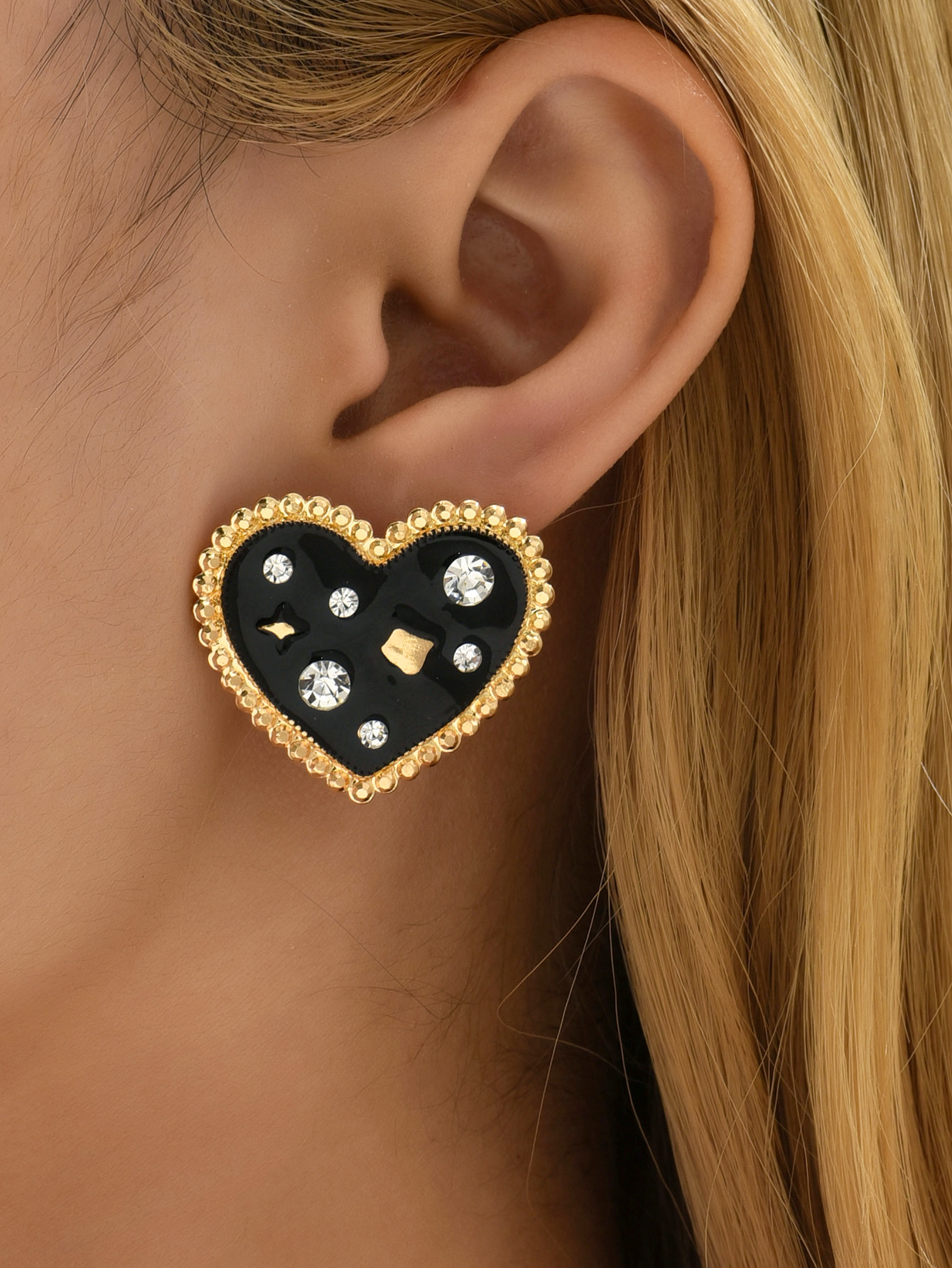 Fashion Heart Shape Alloy Inlay Rhinestones Womenu0027S Ear Studs 1 Pair