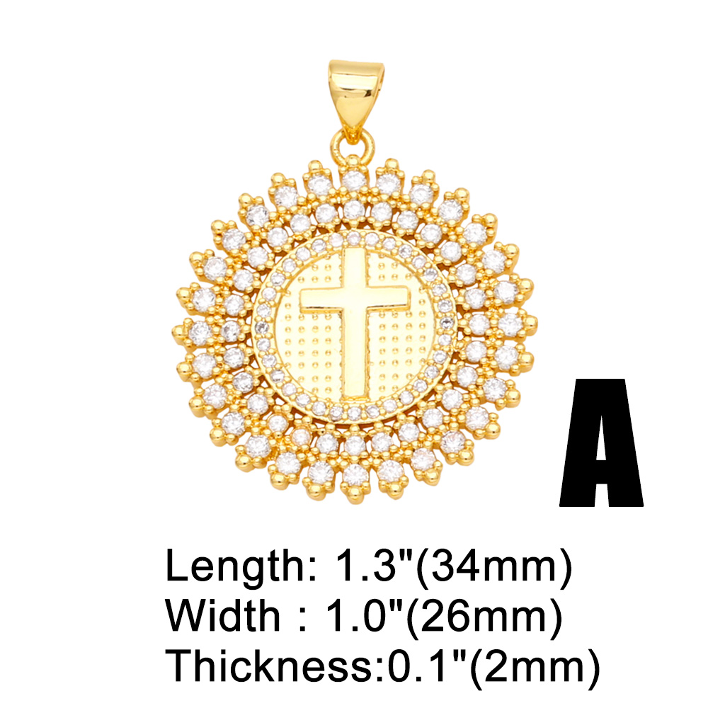 Hip-Hop Cross Copper Gold Plated Zircon Jewelry Accessories 1 Piece