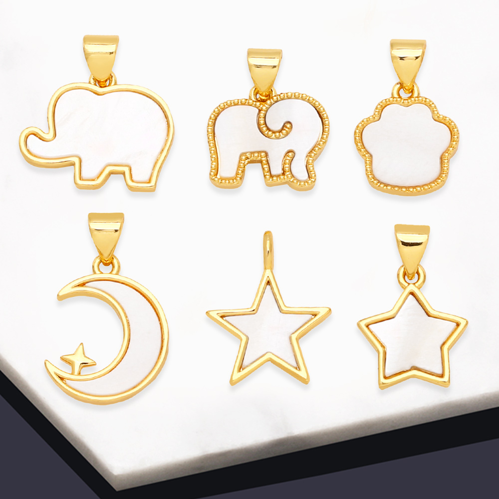 Simple Style Star Moon Elephant Copper Gold Plated Shell Jewelry Accessories 1 Piece