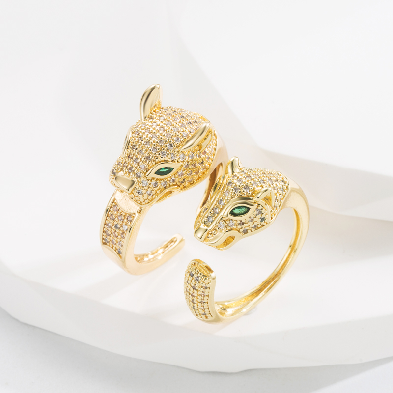 Fashion Leopard Head Copper Plating Zircon Open Ring 1 Piece