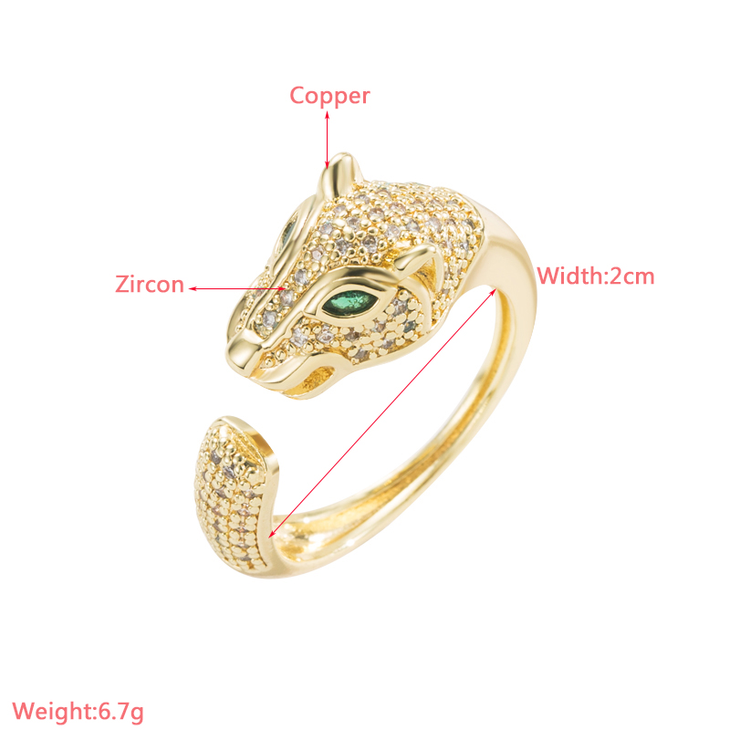 Fashion Leopard Head Copper Plating Zircon Open Ring 1 Piece