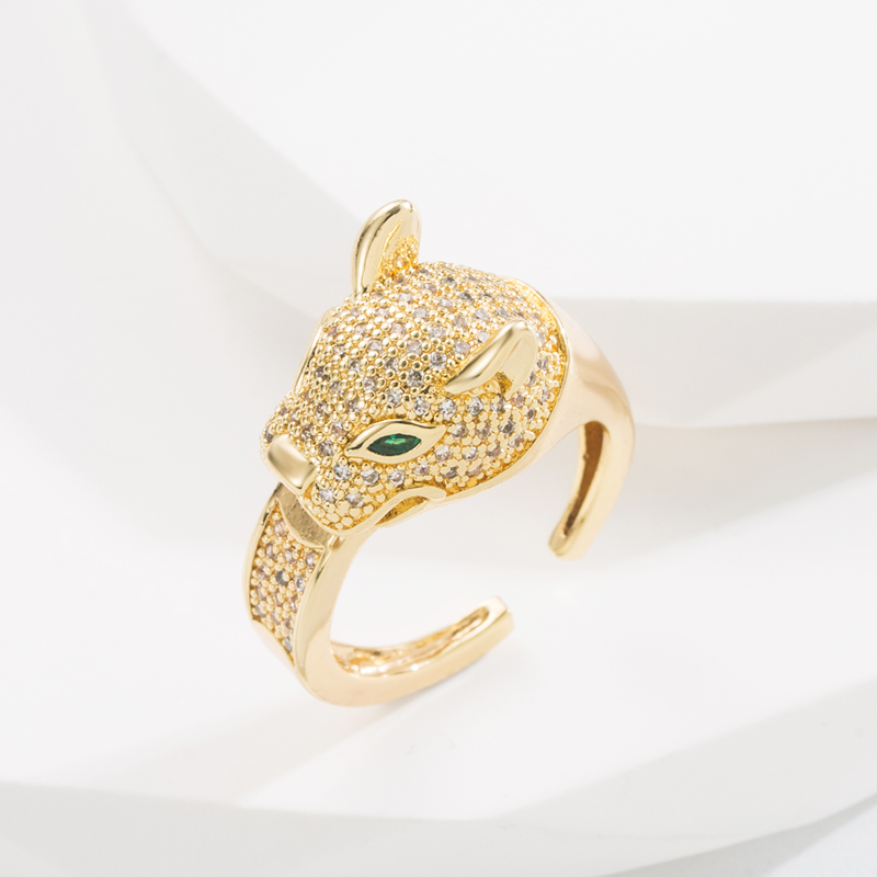 Fashion Leopard Head Copper Plating Zircon Open Ring 1 Piece