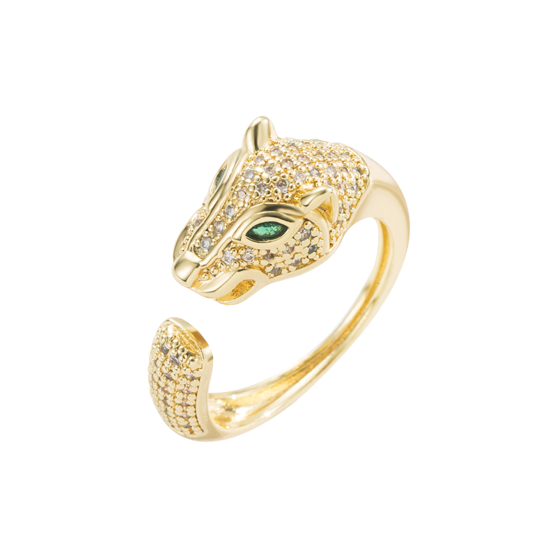 Fashion Leopard Head Copper Plating Zircon Open Ring 1 Piece