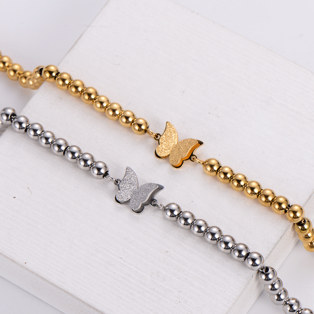 Fashion Butterfly Stainless Steel Beaded Plating Bracelets 1 Piece