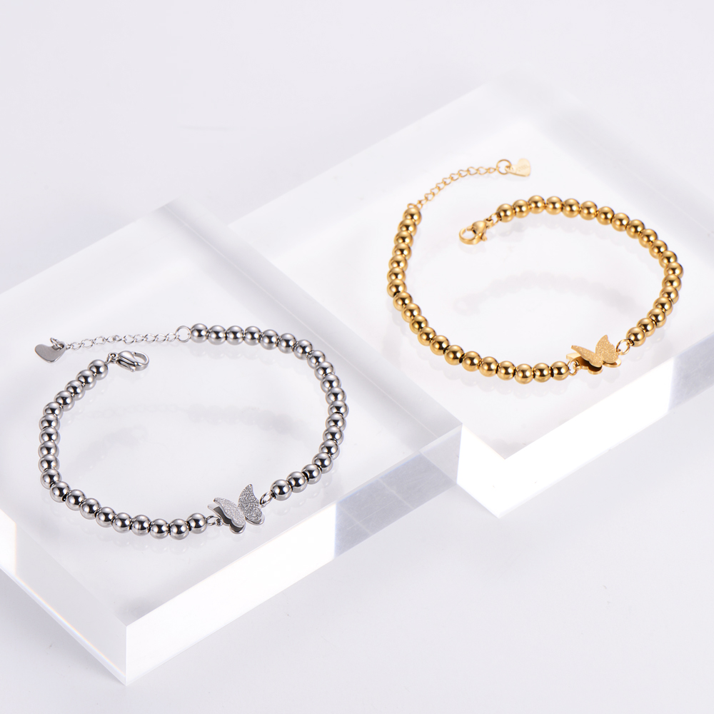 Fashion Butterfly Stainless Steel Beaded Plating Bracelets 1 Piece