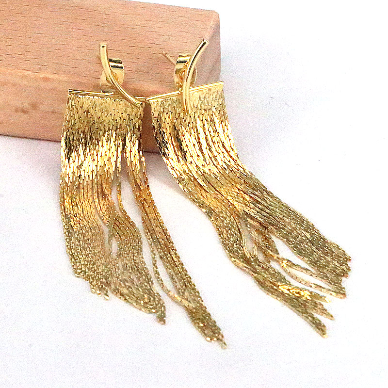 Fashion Tassel Copper Gold Plated Drop Earrings 1 Pair