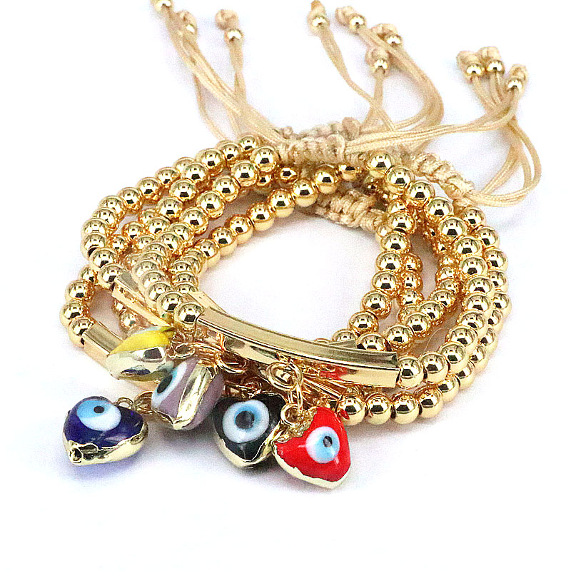 Fashion Devilu0027S Eye Heart Shape Copper Beaded Gold Plated Bracelets 1 Piece