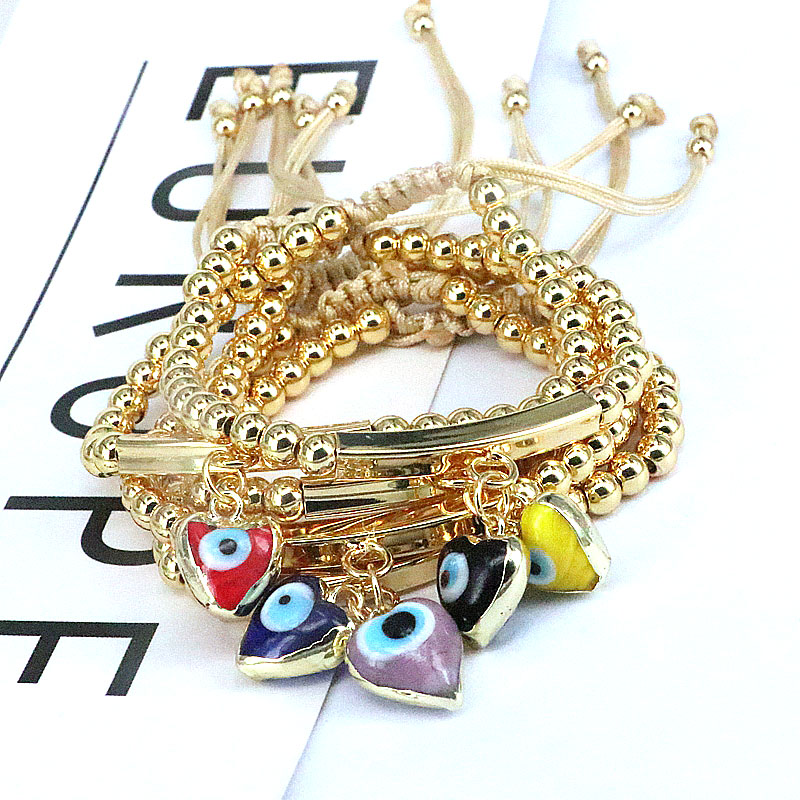 Fashion Devilu0027S Eye Heart Shape Copper Beaded Gold Plated Bracelets 1 Piece