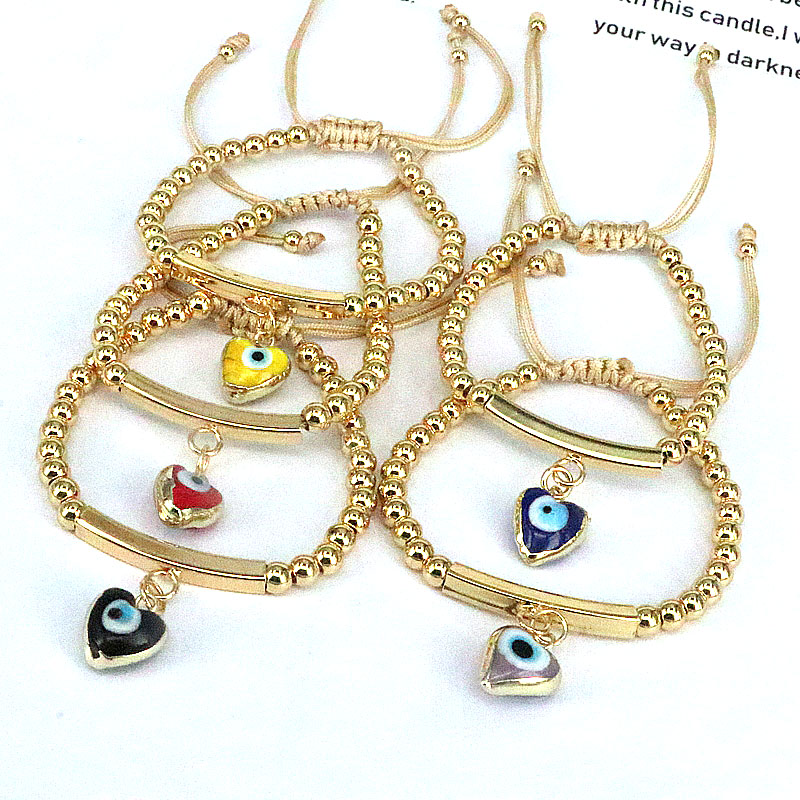 Fashion Devilu0027S Eye Heart Shape Copper Beaded Gold Plated Bracelets 1 Piece