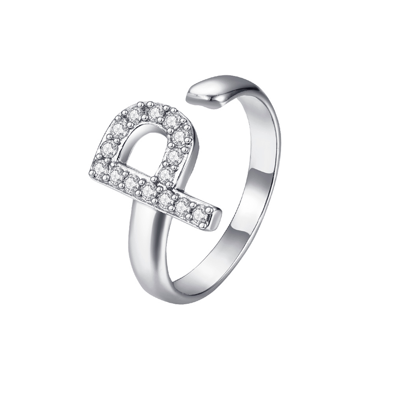 Fashion Letter Copper Gold Plated Zircon Open Ring