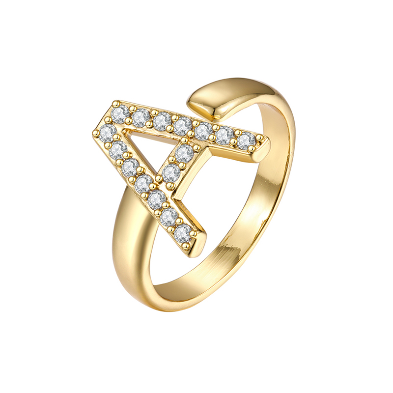 Fashion Letter Copper Gold Plated Zircon Open Ring