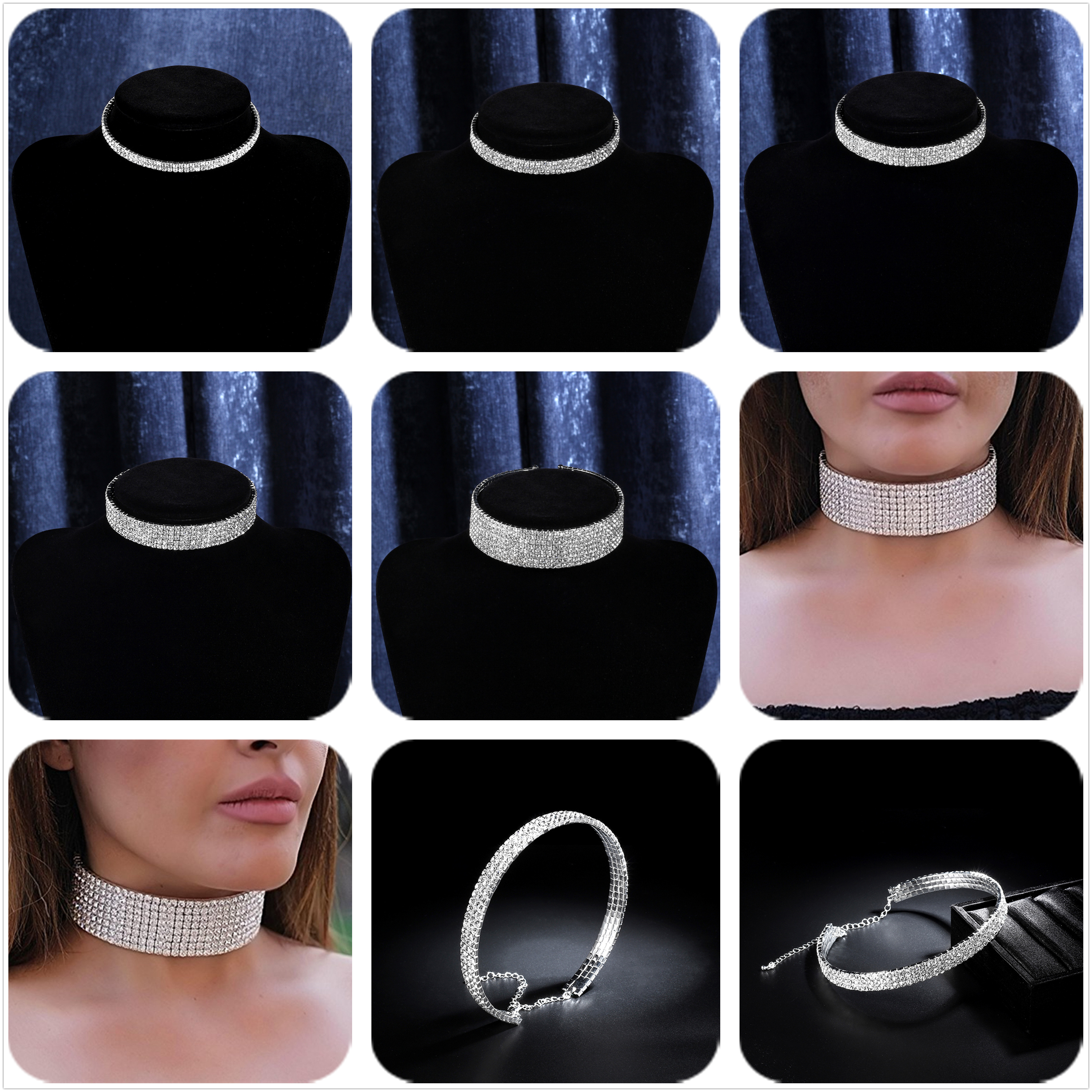 Shiny Geometric Solid Color Rhinestone Womenu0027S Choker 1 Piece