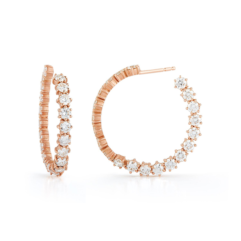Shiny C Shape Copper Gold Plated Zircon Hoop Earrings 1 Pair