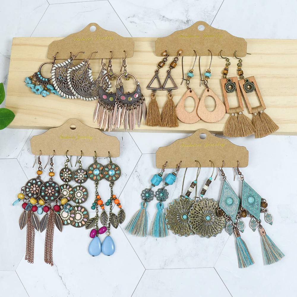 Ethnic Style Leaf Water Droplets Tassel Alloy Inlay Artificial Gemstones Turquoise Womenu0027S Earri