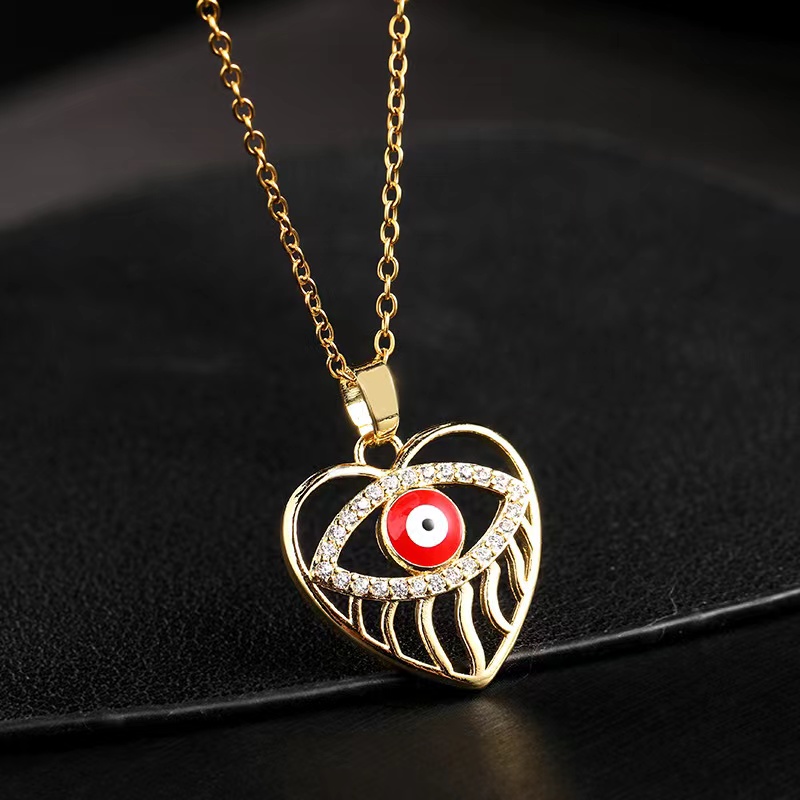 Retro Devilu0027S Eye Tree Heart Shape Alloy Inlay Zircon Womenu0027S Pendant Necklace 1 Piece