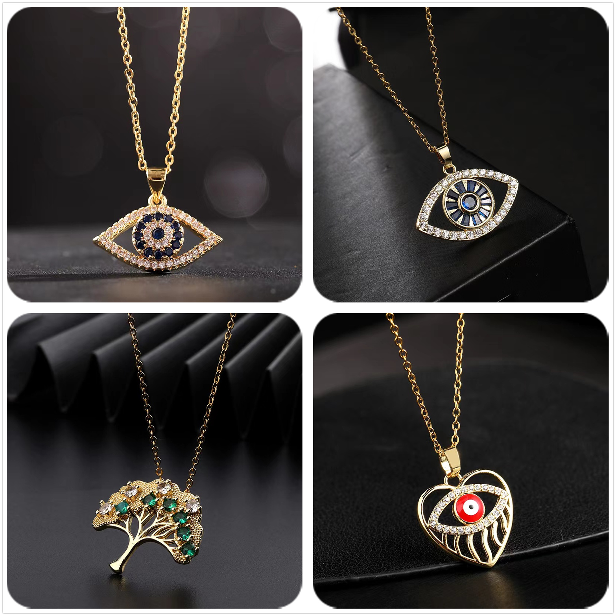 Retro Devilu0027S Eye Tree Heart Shape Alloy Inlay Zircon Womenu0027S Pendant Necklace 1 Piece