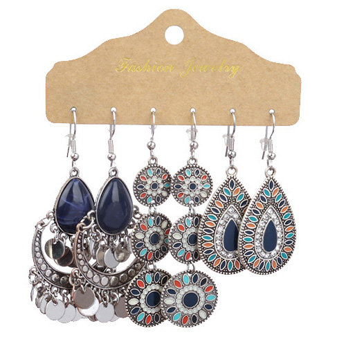 Ethnic Style Color Block Water Droplets Alloy Enamel Turquoise Womenu0027S Drop Earrings 1 Pair